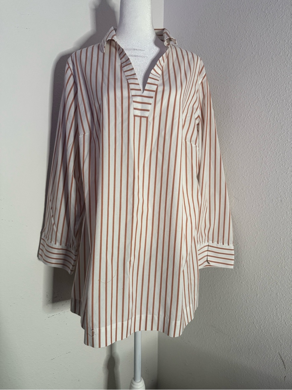Coldwater Creek Striped Popover Tunic Shirt Blouse Rust White Plus Size 1X
